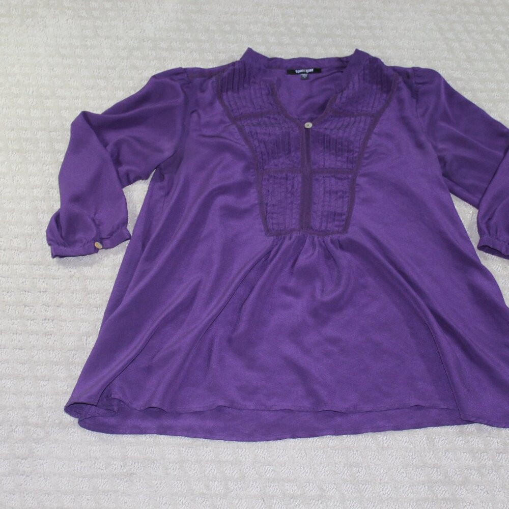Daniel Rainn Women's Sz S 100% Silk Purple Peasant Top EUC